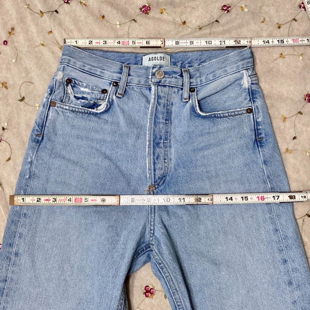AGOLDE‎ 90s High Rise Straight Leg Crop Light Wash Raw Hem Jeans Size 23 - Picture 4 of 12